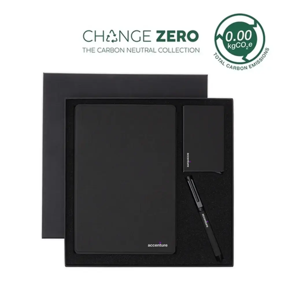 TESSIN - CHANGE ZERO Sustainable Gift Set with Refillable Notebook, Pen & Cardholder - Black